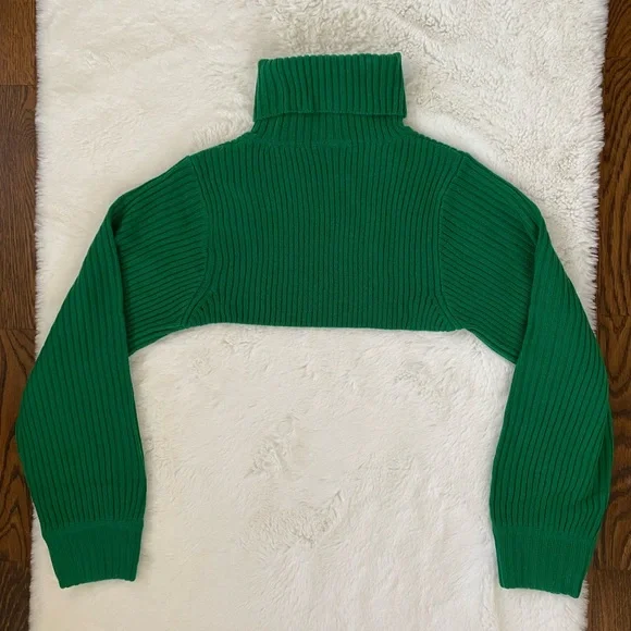 NWT Green Cropped Ribbed Knit Turtleneck Sweater | H&M - Picture 5 of 15